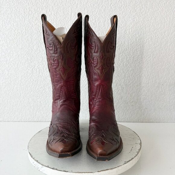 Rod Patrick Womens Cowboy Boots 7 Red Brown Western Cowgirl Mid Calf Pointed Toe - Picture 6 of 12